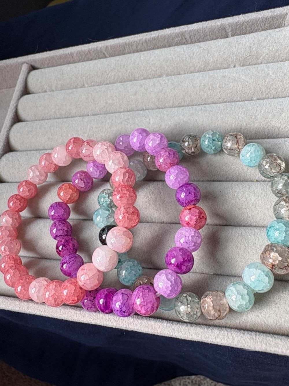 Colorful Faceted Glass Bead Stretch Bracelet - Pink, Purple, Coral, Aqua